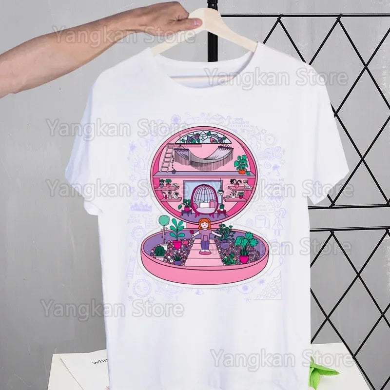 Polly Pocket Print T-Shirt Casual Crew Neck Short Sleeve T-Shirt Women's Clothing Good Vibrations