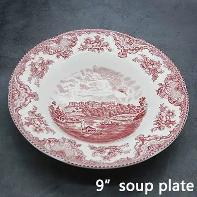 European Style The Old Britain Castles Pink Dinner Set Dinner Ceramic Breakfast Plates Steak Plate Noodles Plate Dish Soup Bowl Good Vibrations