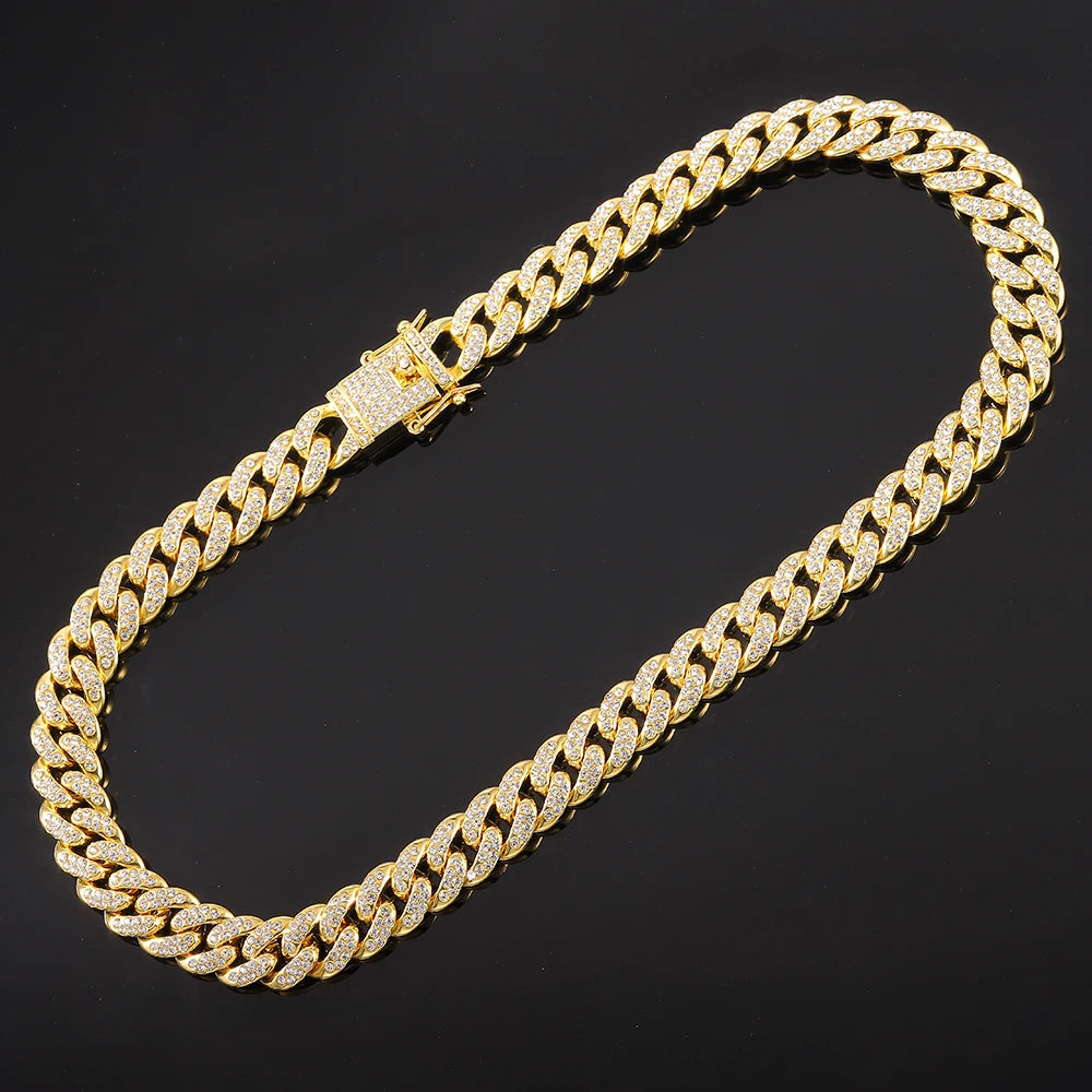 13mm Necklace +Watch+Bracelet Hip Hop Miami Cuban Chain Iced Out Paved Rhinestone CZ Bling Rapper For Men Jewelry KIT Jewelry Good Vibrations