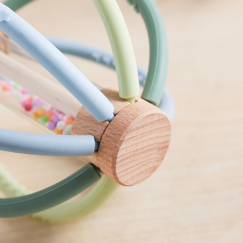 Baby Rattle Toy Wooden Rain Drum With Silicone Baby Sensory Touch Toy Newborn Dental Care Gum Anti-eating Hand Molar Stick Gif Good Vibrations