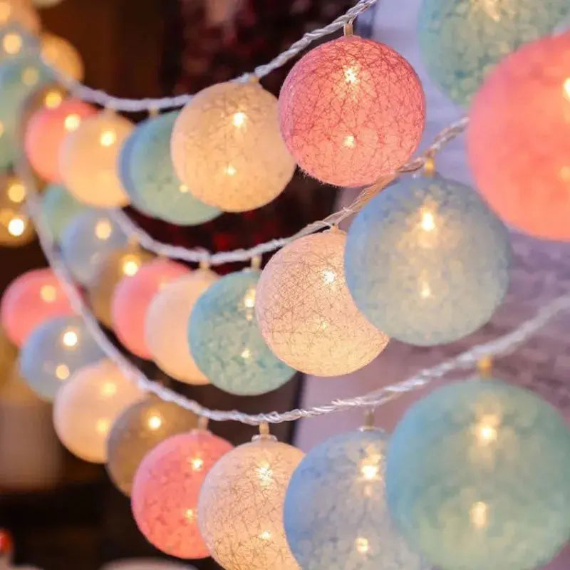 Battery Colorfull Cotton Garland 4cm LED Balls Christmas String Holiday Lights for Home Decoration Wedding Fairy Bedroom Decor Good Vibrations