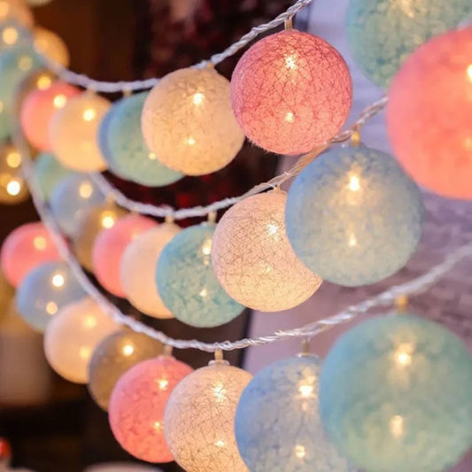 Battery Colorfull Cotton Garland 4cm LED Balls Christmas String Holiday Lights for Home Decoration Wedding Fairy Bedroom Decor Good Vibrations
