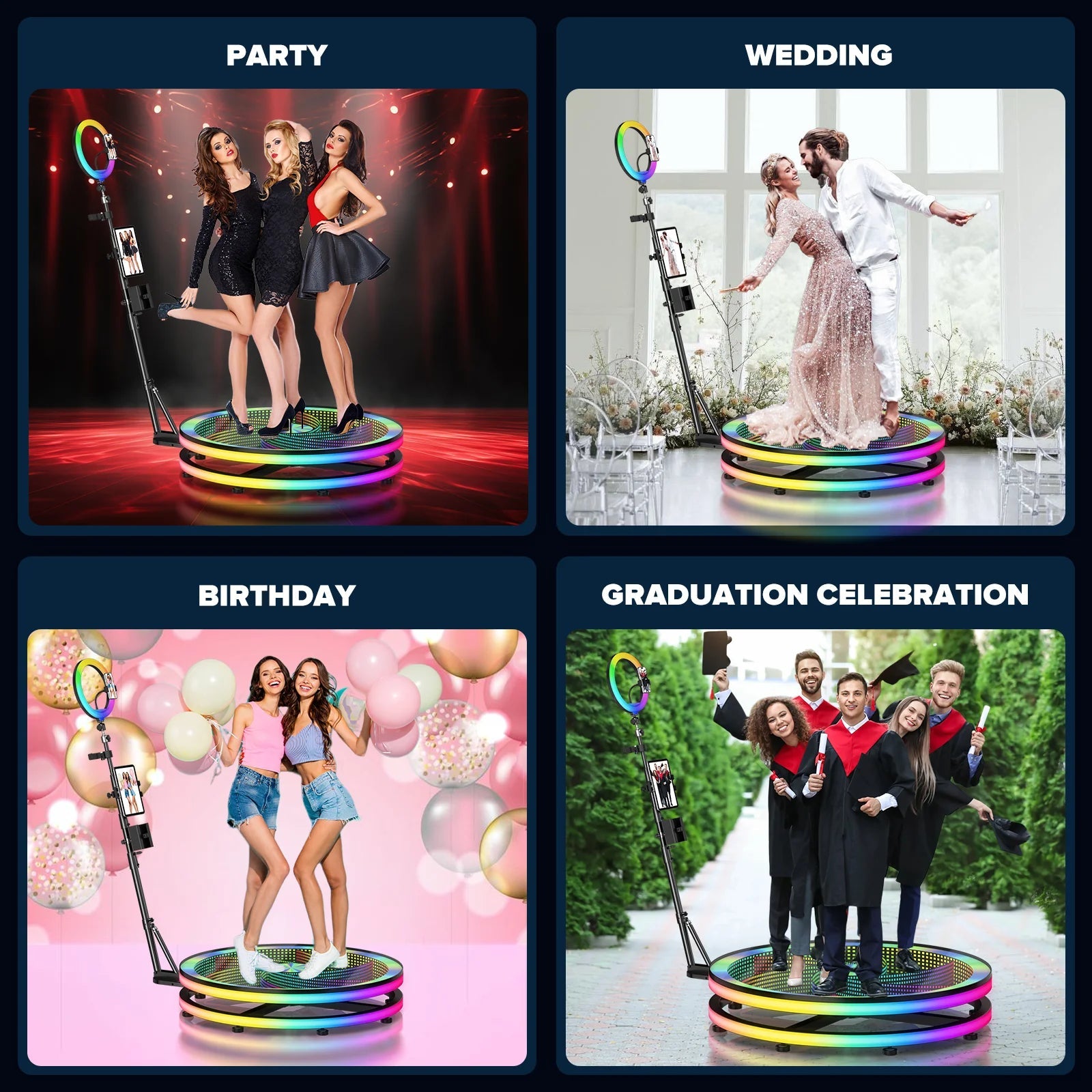 360 Photo Booth 39.4" with RGB Ring Light 360 Photobooth with App Control 360 Rotating Photo Booth Machine for Parties Events Good Vibrations