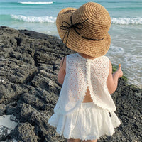Girls 2024 Summer Clothing Sets Hollow Lace Suit Baby Casual Sleeveless T-shirt+Shorts Kids Clothing Sets Baby Clothes Outfits Good Vibrations