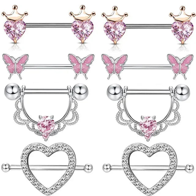 Pink Heart Nipple Piercing Barbell Set Shiny Crystal Nipple Rings Bulk For Women Flower Nippel Jewelry Pack Piercing Teton Lots Good Vibrations Adult Super Store