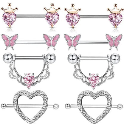 Pink Heart Nipple Piercing Barbell Set Shiny Crystal Nipple Rings Bulk For Women Flower Nippel Jewelry Pack Piercing Teton Lots Good Vibrations Adult Super Store