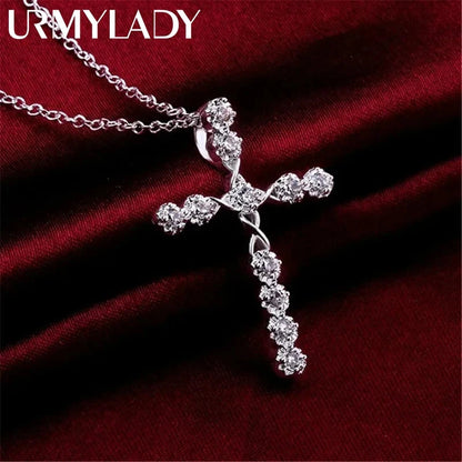 45cm 925 sterling silver Crystal Necklace wedding charms women lady noble Fashion Jewelry Classic Cross nice gift Good Vibrations