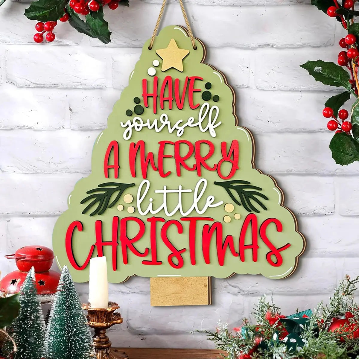 Christmas Decorations Wooden Tree Bell Ornament With "Have Yourself a Merry Little Christmas"Rustic Hanging Decor for Xmas Tree Good Vibrations