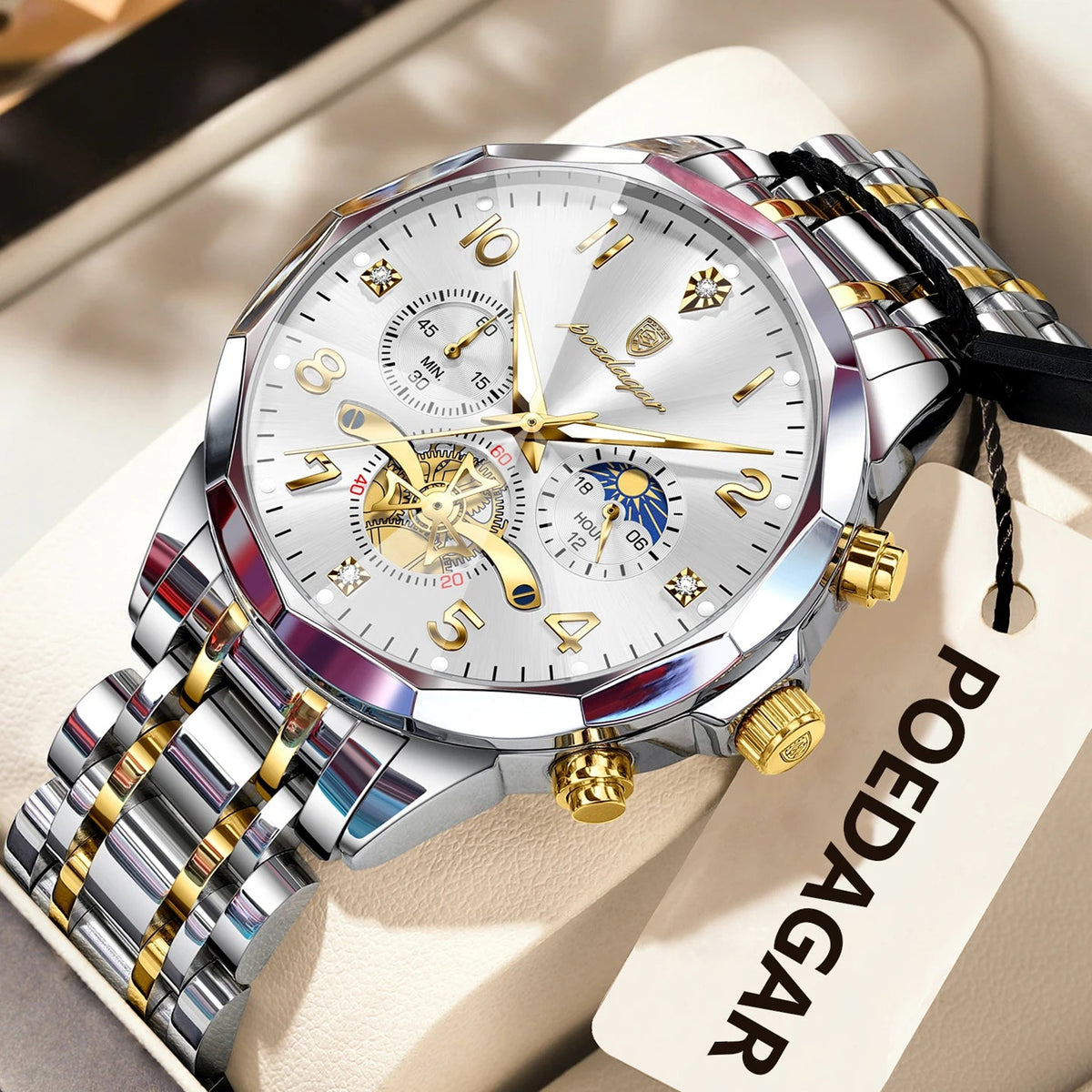POEDAGAR Luxury High Quality Man Wristwatch Chronograph Stainless Steel Quartz Men's Watches Waterproof Luminous Men Clock Reloj Good Vibrations