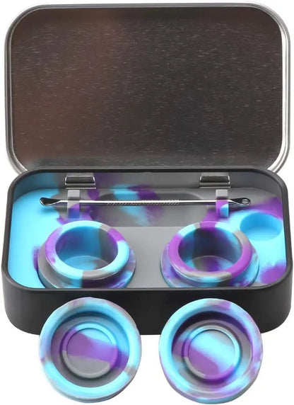 Portable Stainless Steel Tin Box 5ml Silicone Container Non-stick Storage Wax Carrying Case with Extra Stainless Steel Spoons Good Vibrations Adult Super Store