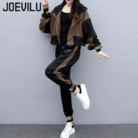 JOEVILU 2PCS Casual Tracksuit Loose Jacket Track Pants 2 Piece Sets Women's Outfits Spring/Autumn Korean Streetwear Leisure Suit Good Vibrations