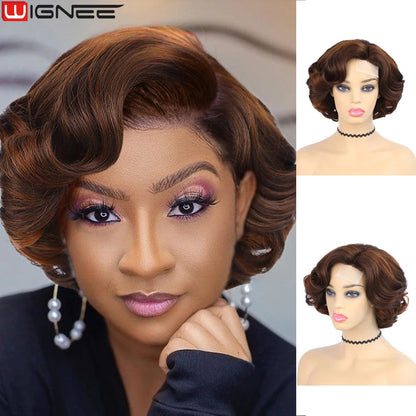 Wignee Body Wave Short Wig Brown Color Synthetic Hair Wigs For Women Side Part Wigs On Sale Clearance Cosplay Wig Daily Use Good Vibrations