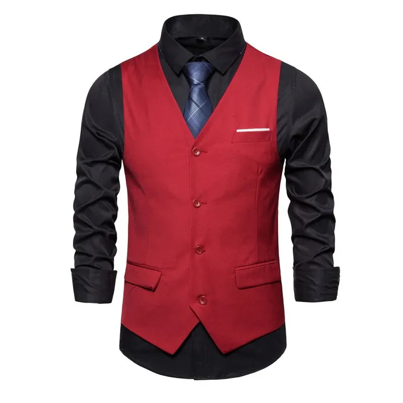 Blue Suit Vest, Men's Business Sleeveless Vests Jacket, Asian size S-6XL, Wedding Party Waistcoat, Red Purple Black Gray Good Vibrations