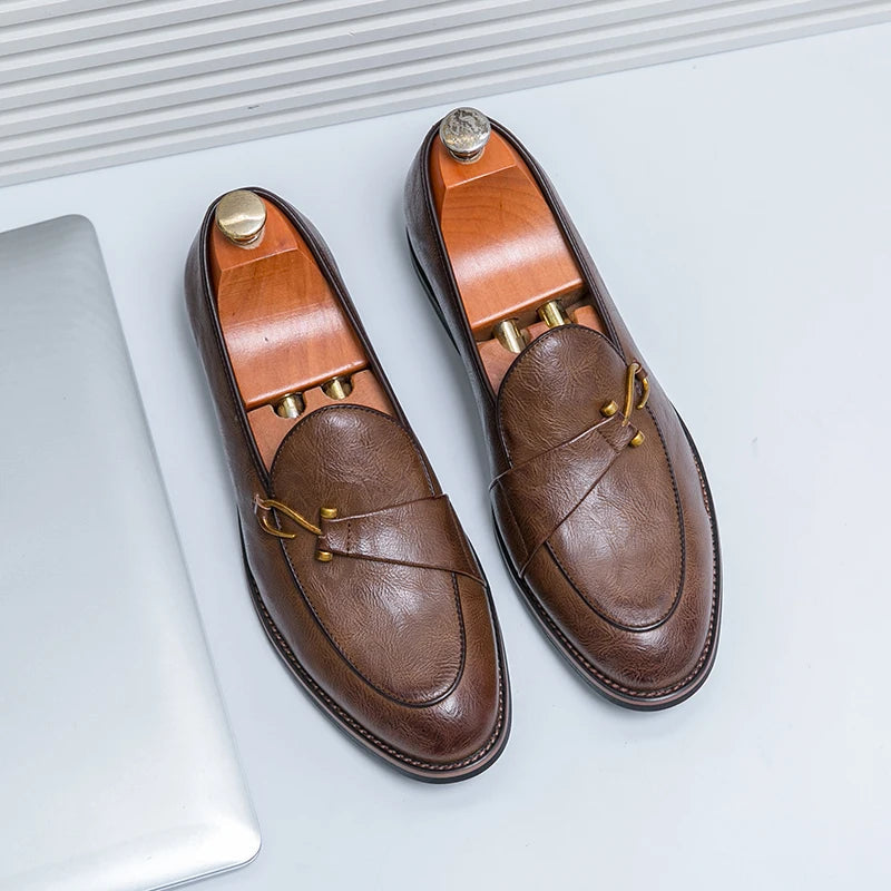 Black Loafers for Men Fashion Stone Pattern Men's Formal Monk Shoes Business Handmade Leather Men's Social Shoes Driving Shoes Good Vibrations
