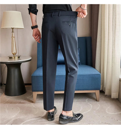 Mens Suit Pants 2025 Autumn New British Style Elastic Waist Solid Casual Formal Dress Pants Slim Fit Trousers for Men Clothing Good Vibrations