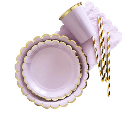 Purple Gold Party Paper Cup Plate Straw For Birthday Carnival Kids Favors Wedding Decor Disposable Tableware Party Supplies Good Vibrations