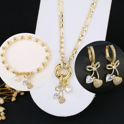 3pcs Hot Sale Shiny Zirconia Crystal Cherry Necklace Bracelet Earrings Jewelry Set Fashion for Woman Girl Wedding Lucky Jewelry Good Vibrations Adult Super Store