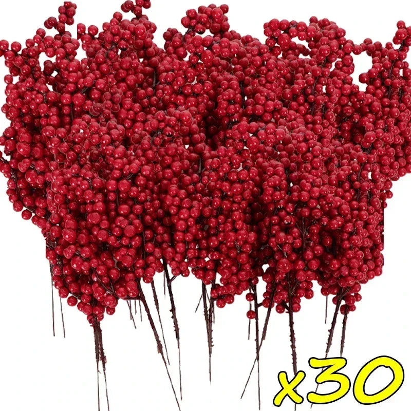 Christmas Red Berries Fake Plants Flowers Artificial Holly Berry Stamen Wreath Ornaments for Xmas Tree Party Home Decor Good Vibrations