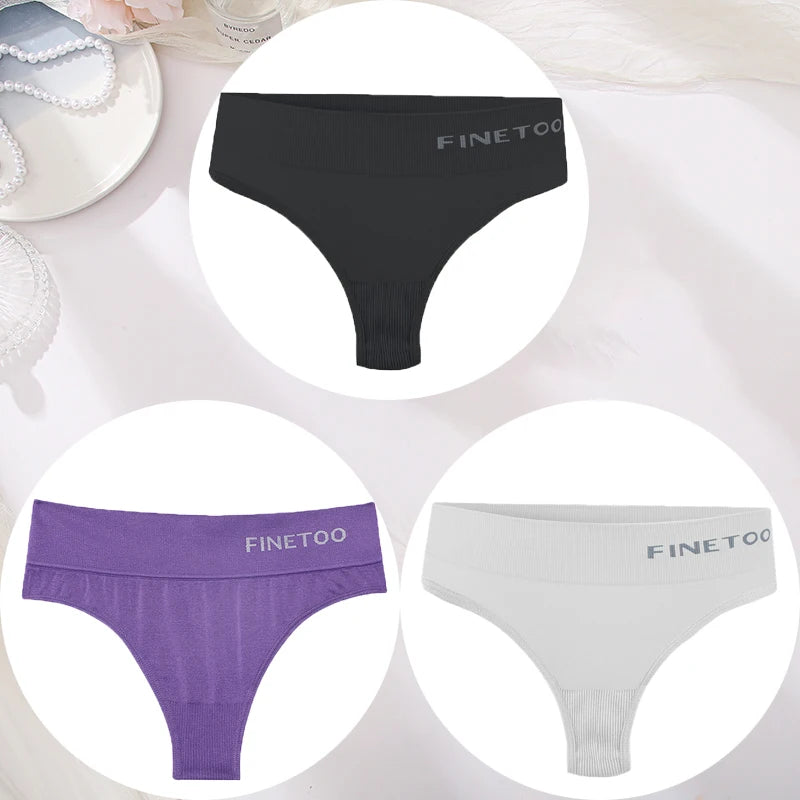 3PCS/Set Women's Panties Sexy Underwear FINETOO Large Size Thong Women Seamless Panties High Waist Girls Thongs M-2XL Good Vibrations