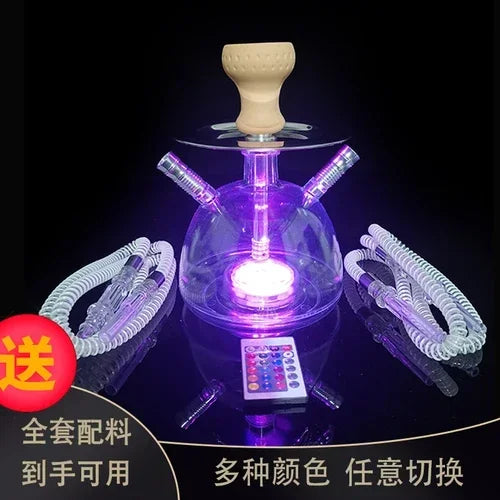 Bar KTV large smoke fruit flavor glass hookah set with LED light.