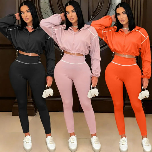 Two Piece Set Women Sexy Club Long Sleeve Paneled Stylish Casual Sport Suit Solid Color Zipper Tracksuits Sweat Suit Good Vibrations