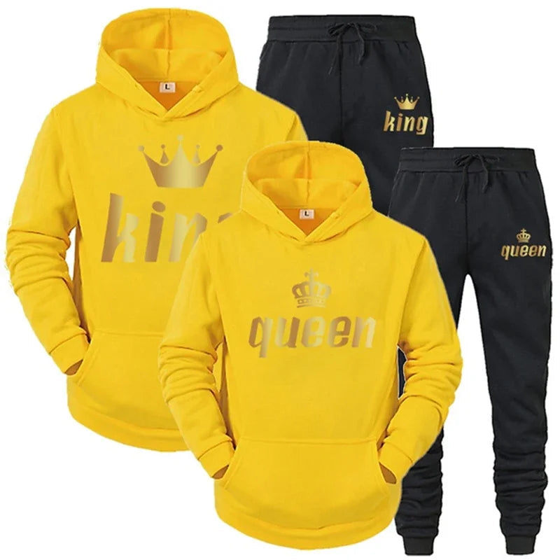 King And Queen Couple Outfit Hoodie and Jogger Pants High Quality Men Women Daily Casual Sport Jogging Suit King Queen Tracksuit Good Vibrations