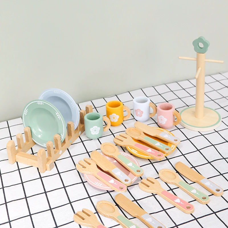 Baby wooden toy Kitchen toy wooden tableware set toy baby role play Educational Cosplay preschool toy gifts for kids Good Vibrations