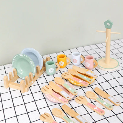 Baby wooden toy Kitchen toy wooden tableware set toy baby role play Educational Cosplay preschool toy gifts for kids Good Vibrations