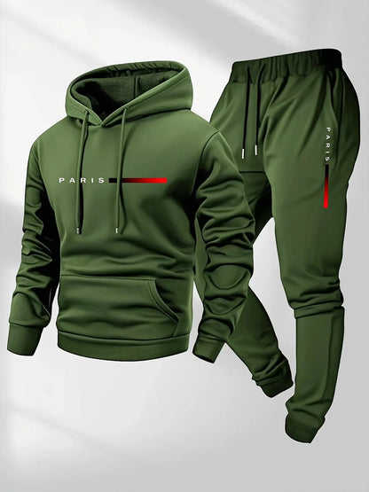 PARIS Letter Print Sweatshirt Suit Men's Fleece Hoodie Pants Set Spring Autumn Winter Warm Casual Sports Pullover Trousers Sets Good Vibrations