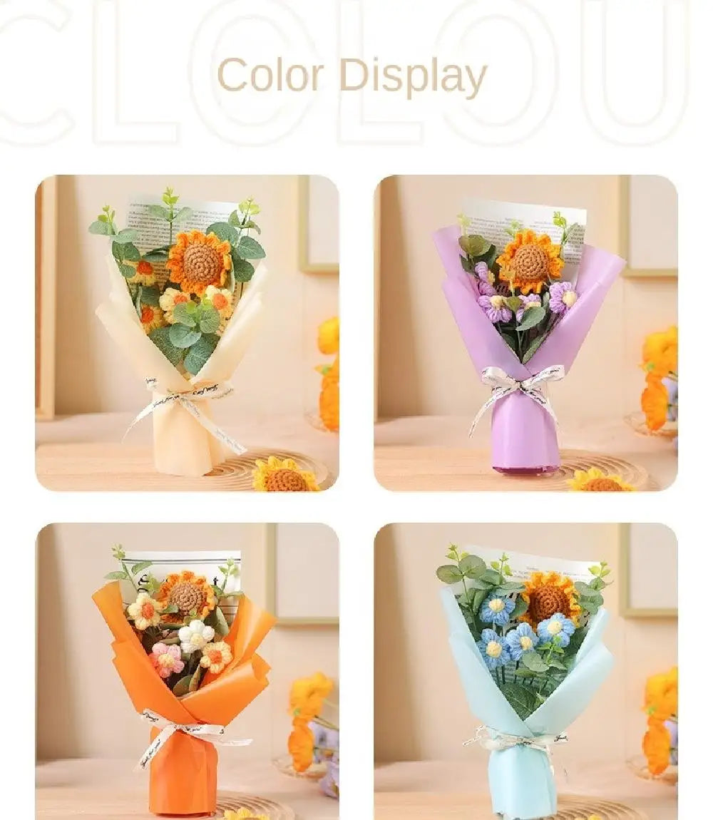 Artificial Flower Crochet Bouquet Handmade Eternal Flower Sunflower Daisy Bouquet Anniversary Mothers Day Birthday Gift Good Vibrations