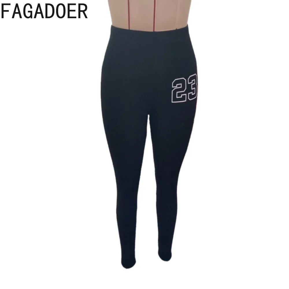 FAGADOER Letter Print Casual 2 Piece Sets Outfit Black Long Sleeve Zip Crop Top and Leggings Suit Sporty Jogger Street Wear Fall Good Vibrations