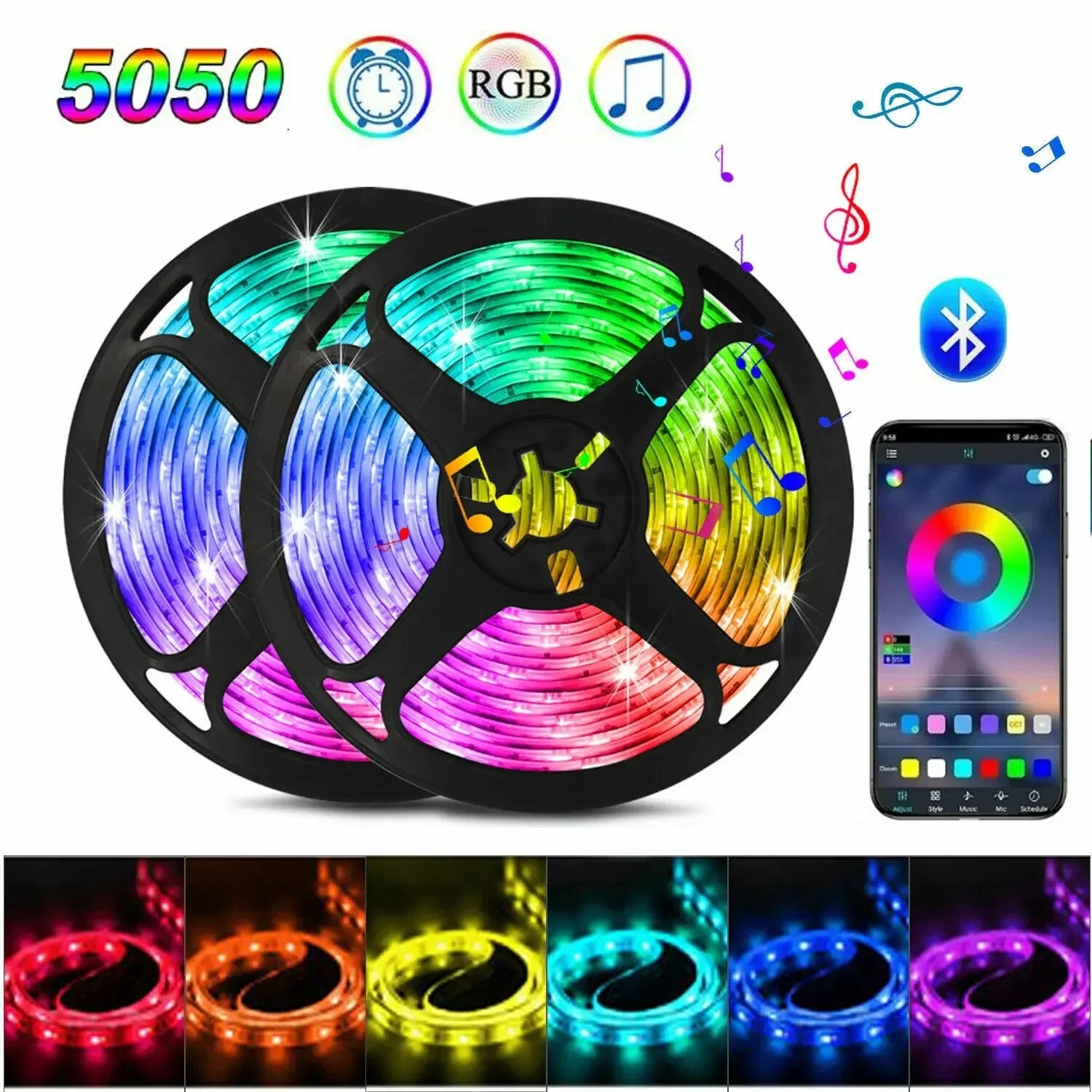 RGB LED Strip Light SMD 5050 USB Remote&APP Control Bluetooth Flexible Tape Diode Ribbon for TV Backdrop Living Room Bedroom Good Vibrations