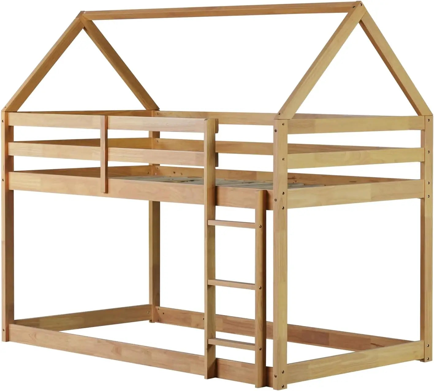 Twin Over Twin Bunk Bed for Girls Boys,Solid Wood House Shaped Bunk Bed Frame with Ladder and Guardrails,Space Saving Design Good Vibrations