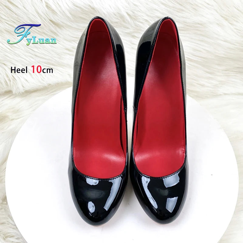10CM 12CM Woman Stiletto Heels Fashion Round Toe Leather Women Shoes Spring Autumn Black Super High Heel Work Shoes Female Pumps Good Vibrations