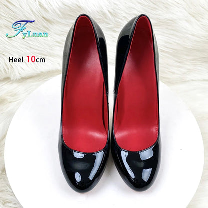 10CM 12CM Woman Stiletto Heels Fashion Round Toe Leather Women Shoes Spring Autumn Black Super High Heel Work Shoes Female Pumps Good Vibrations