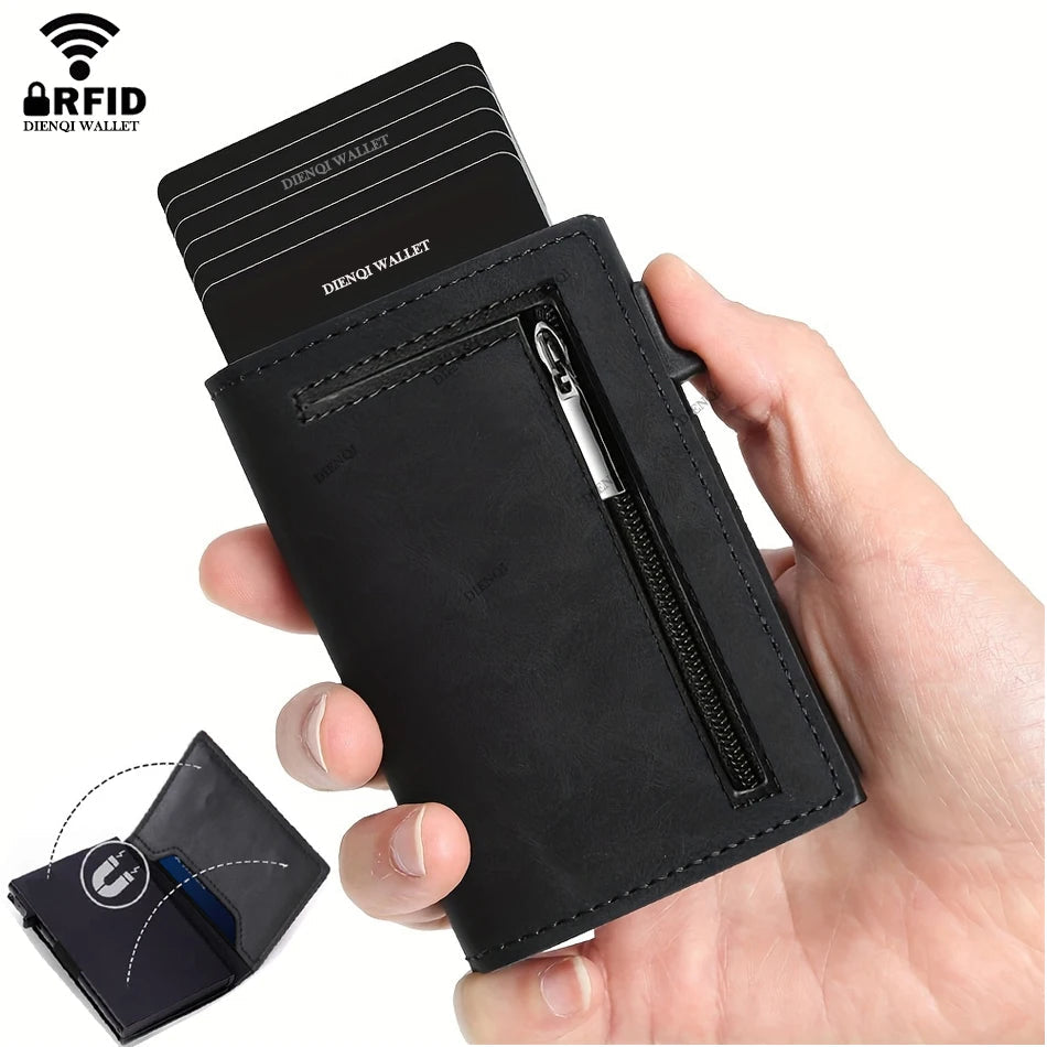 Magnetic Credit Card Holder Luxury Men Wallet Rfid Blocking Pop Up Minimalist Wallet Leather Bank Cardholder Case Vallet for Men Good Vibrations