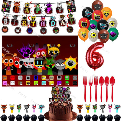 Incredibox Sprunki Birthday Party Decoration Sprunki Balloon Backdrop Cake Topper Split Sales Sprunki Birthday Party Supplies