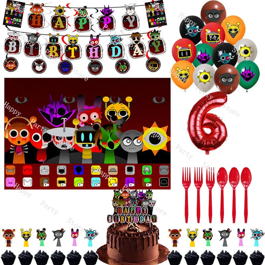 Incredibox Sprunki Birthday Party Decoration Sprunki Balloon Backdrop Cake Topper Split Sales Sprunki Birthday Party Supplies Good Vibrations