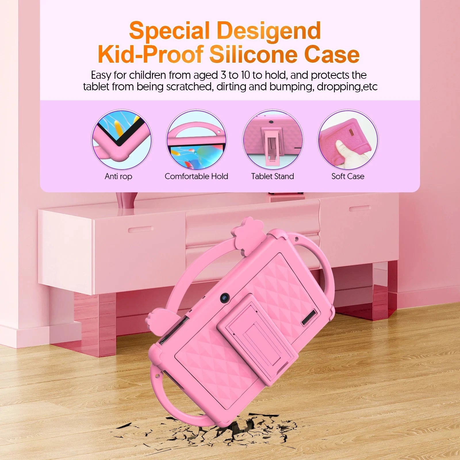 7-inch Android 13 children's tablet, 5G WiFi tablet, quad-core processor, 4GB (2g+2g-memory expansion) RAM+32GB ROM, with parent Good Vibrations