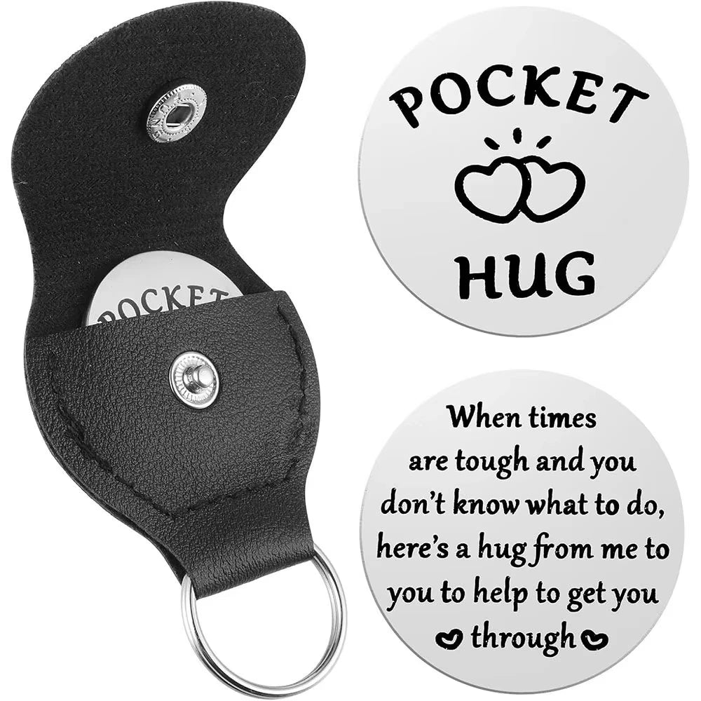 1pc Pocket Hug Keychain Pocket Hug Coin Holder Keychain Double Sided Coin Thoughtful Gifts PU Keychains for Long Distance Good Vibrations