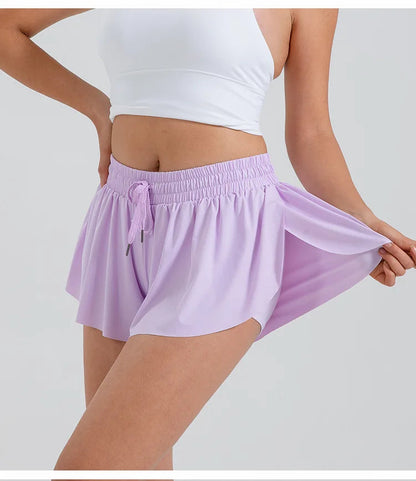 2 in 1 Flowy Sports Shorts Women Running Short Butterfly Tennis Skirt with Pockets Gym Yoga Athletic Biker Spandex Skirts Summer Good Vibrations