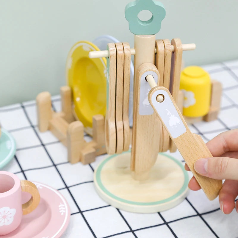 Baby wooden toy Kitchen toy wooden tableware set toy baby role play Educational Cosplay preschool toy gifts for kids Good Vibrations