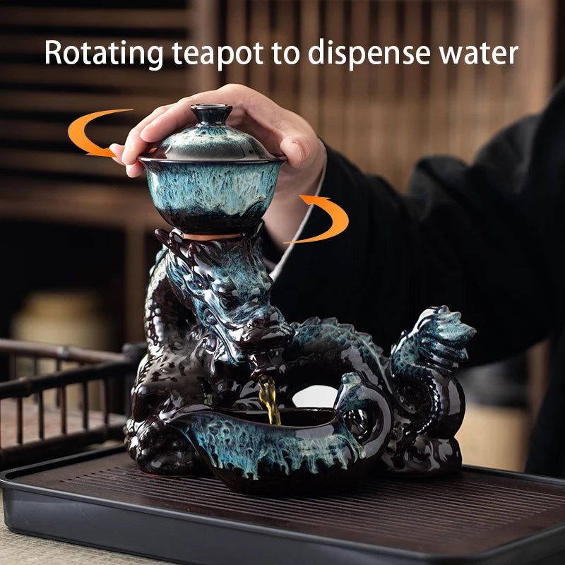 1 set, creative lazy tea set, semi-automatic dragon teapot, magnetic rotating water-conducting tea set, Chinese Kung Fu tea set Good Vibrations