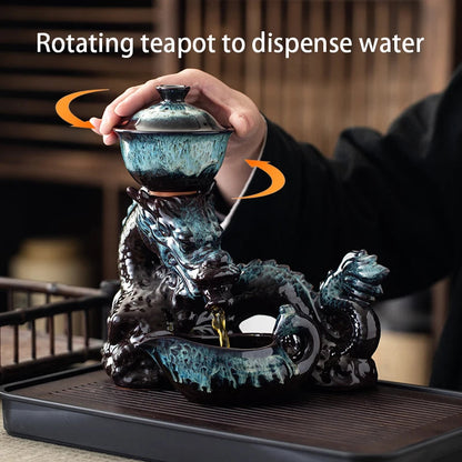1 set, creative lazy tea set, semi-automatic dragon teapot, magnetic rotating water-conducting tea set, Chinese Kung Fu tea set Good Vibrations