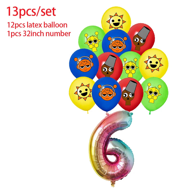 Incredibox Sprunki Birthday Party Decoration Balloon Tableware Backdrop Cake Topper Split Sales Sprunki Birthday Party Supplies Good Vibrations