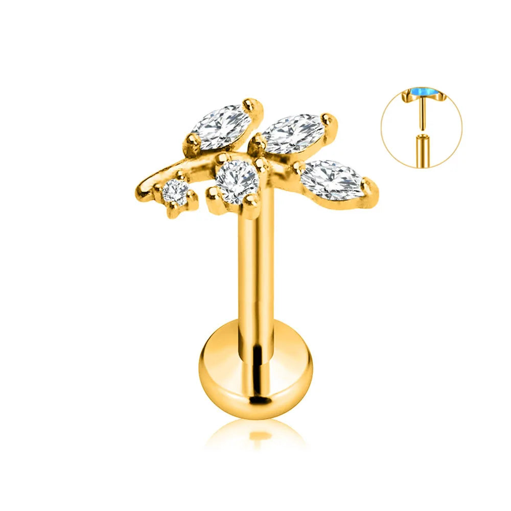 ASTM F136 G23 Titanium Flower Petals Star Heart Butterfly Threadless Piercing Pin Push in Labret Daith Conch Earring 16G 18G 20G Good Vibrations