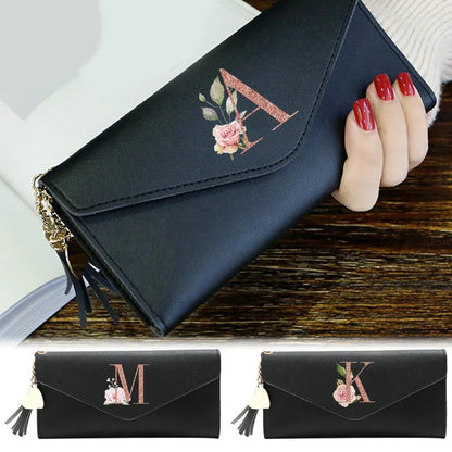 Wallet Black Small Leather Coin Purse Rfid Blocking Wallet Rose Gold Pattern Mini Purse with ID Window for Women Good Vibrations