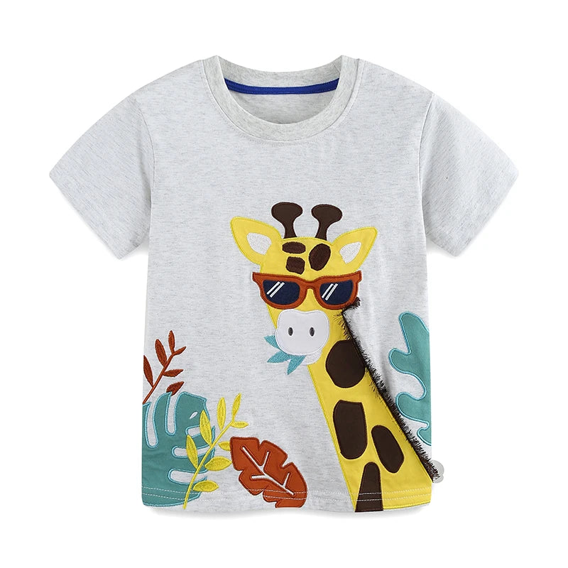 Little maven Baby Boys Summer Sets Kids Clothes Children's Clothing 2026 Tracksuit Cotton Cartoon Giraffe T Shirts Tops+Pants Good Vibrations