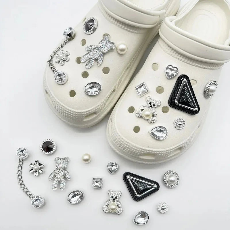 Shoe Charm for Crocs DIY Cartoon Pearl Bear Bead Chain Shoe Decorations Accessories Charms for Clogs Bogg Bag Slides Sandals Good Vibrations