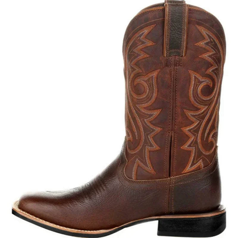 Mid-calf Western Boots Men Black Brown Cowboy Boots Handmade Leather Shoes for Men 2025 New Punk Man Women Unisex Riding Boots Good Vibrations